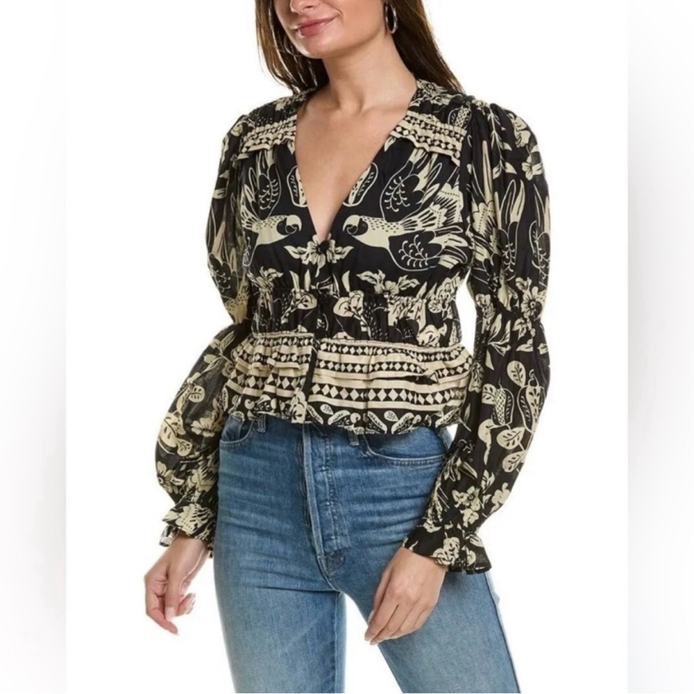 FARM Rio Black and Cream Floral Patterned Blouse